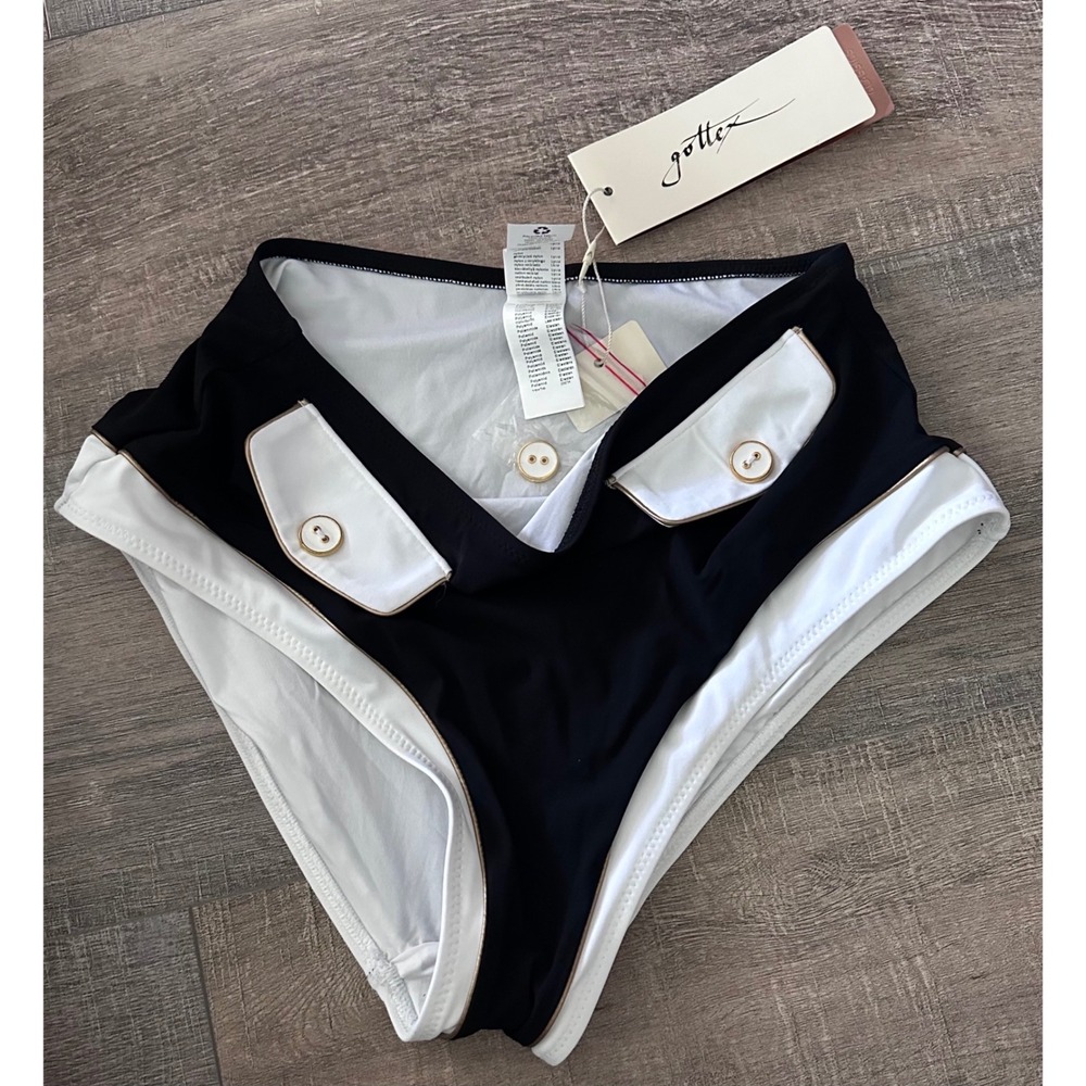 Gottex Classics Womens High Waisted Bikini Bottoms Black White Nautical Size 8 - Picture 10 of 10